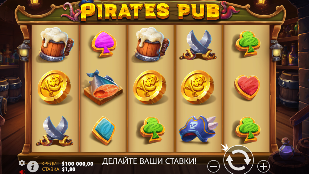 Играть в Pirates Pub слот. Интерфейс слота, полный обзор слота.